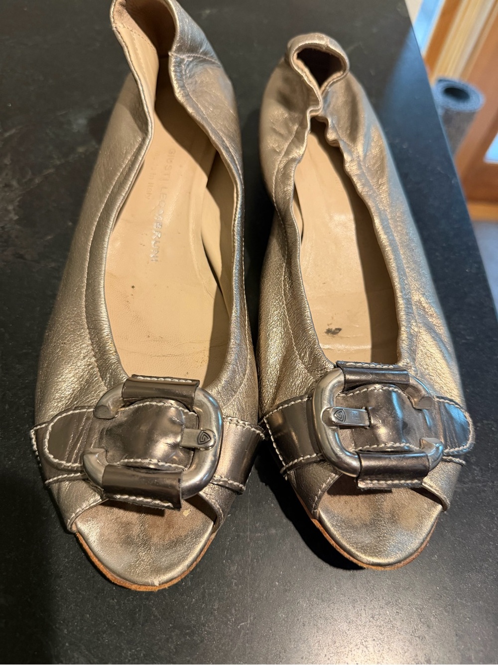 AGL Metallic Peep-Toe Ballet Flats